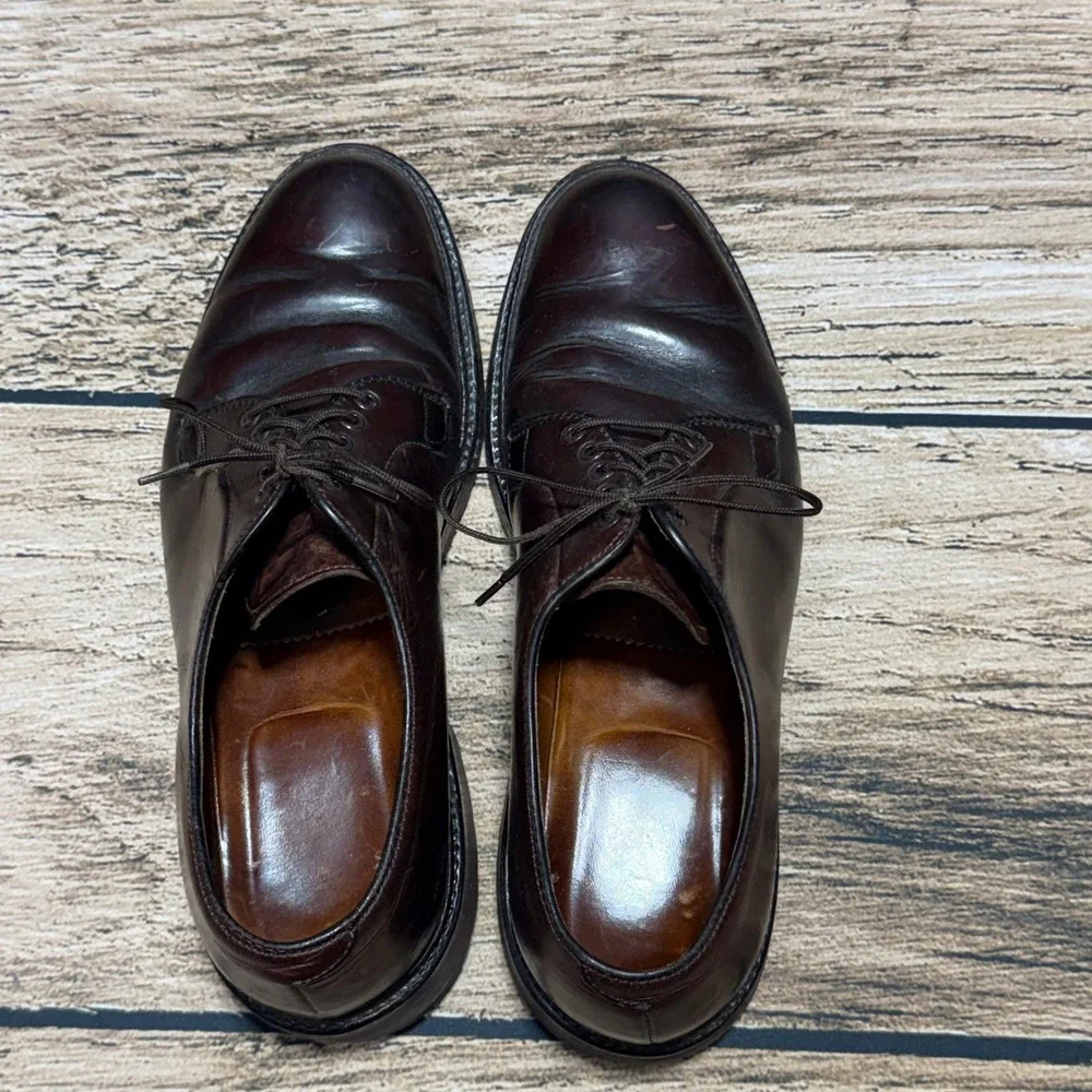 Alden Plain Toe Blucher Men 8 D Burgundy Leather Derby Shoes 94328